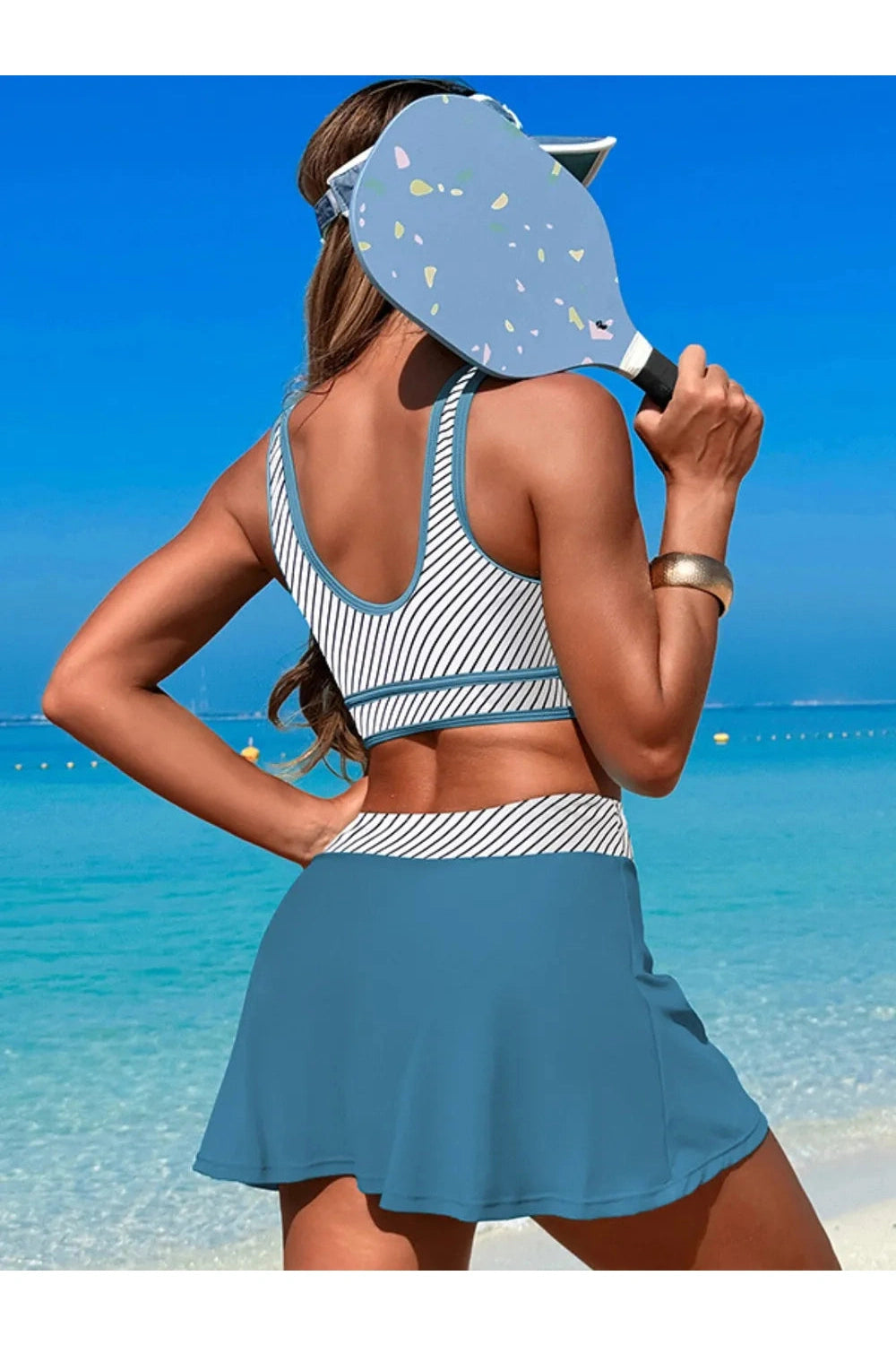 Playful Scoop Neck Top & Skort Swim Set Stripe Fitggins