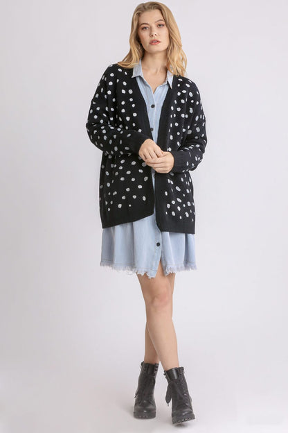 Umgee Polka Dot Open Front Drop Shoulder Cardigan - Cardigans - FITGGINS