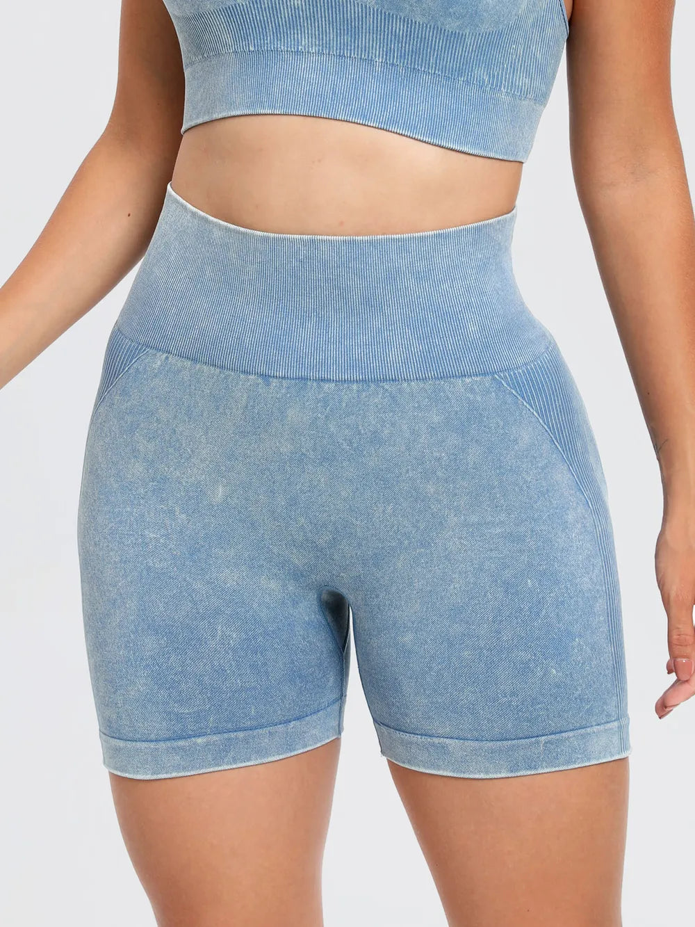 Washed High Waist Active Shorts Light Blue Fitggins