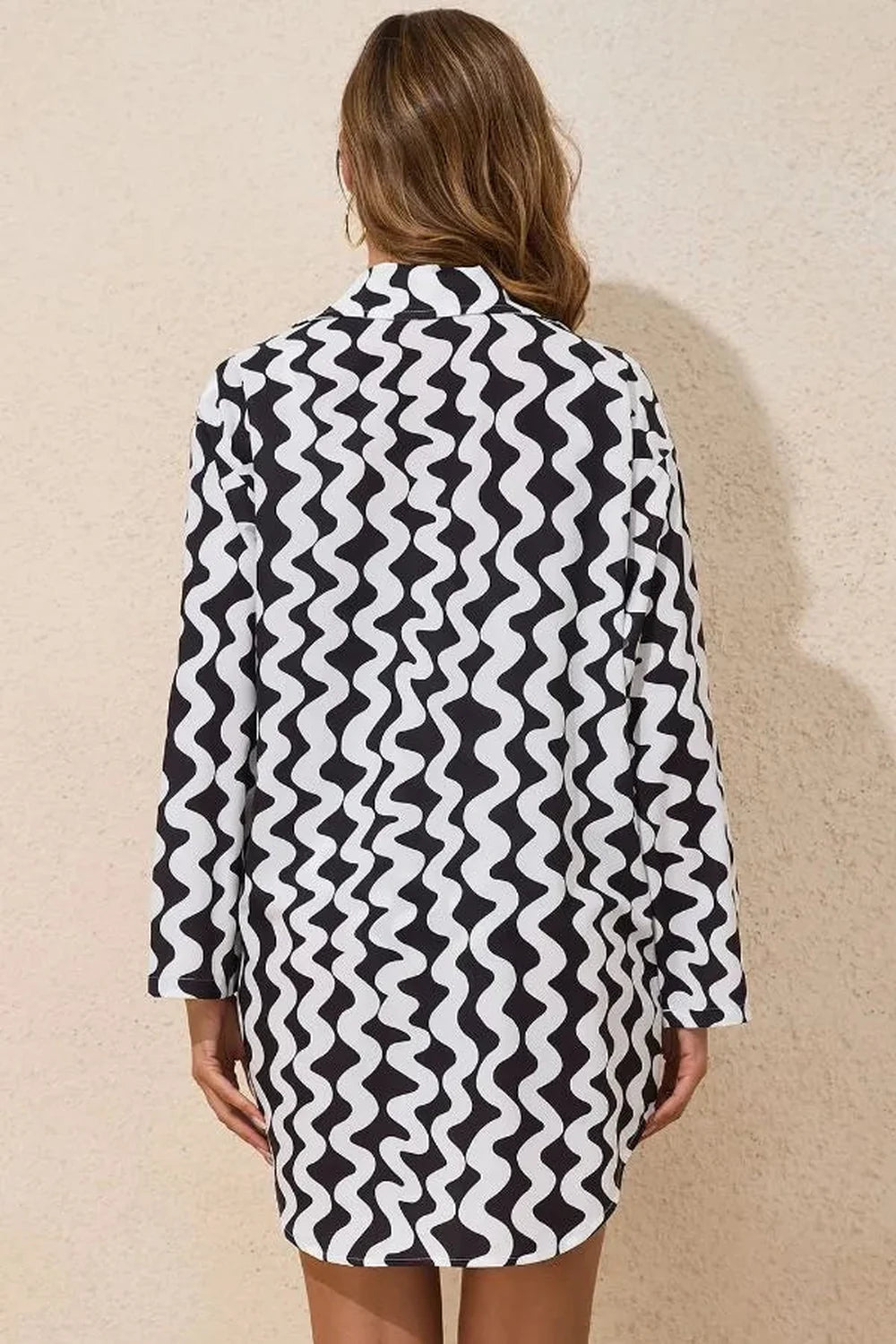 Trendy Button Down Contrast Striped Cover-Up Fitggins