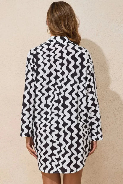 Trendy Button Down Contrast Striped Cover-Up Fitggins