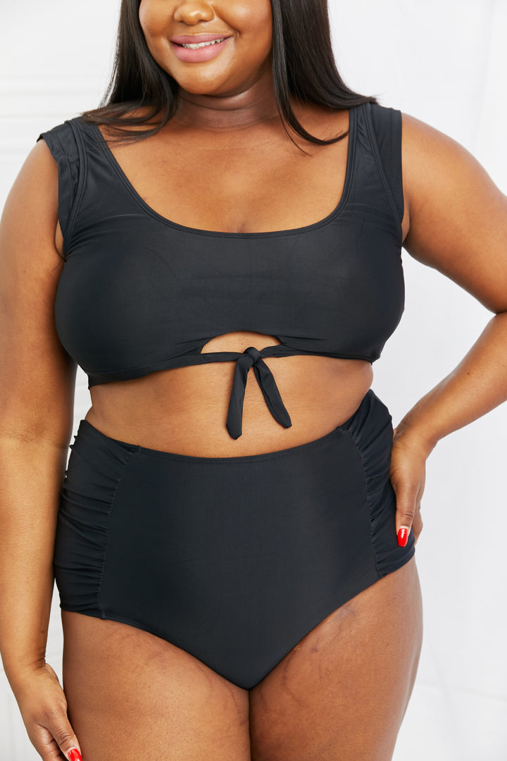Marina West Swim Sanibel Crop Swim Top and Ruched Bottoms Set in Black - Bikinis & Tankinis - FITGGINS