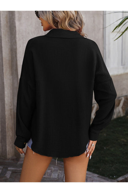 Mandy Textured Pocketed Button-Up Shirt Fitggins