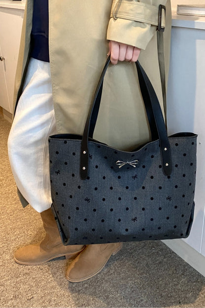 Polyester Bow Polka Dot Tote Bag - Handbag - FITGGINS