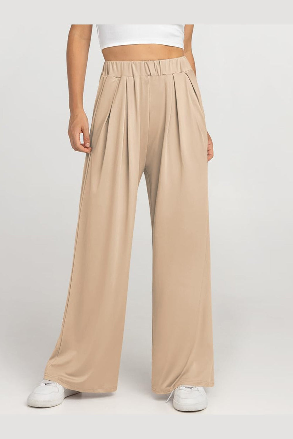 Elastic Waist Wide Leg Pants - Pants - FITGGINS