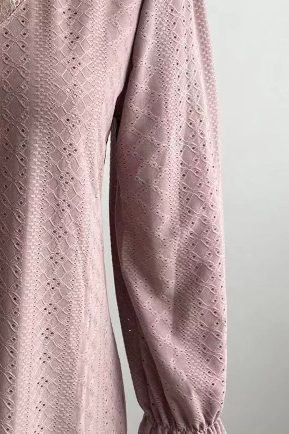 Eyelet V-Neck Flounce Sleeve Blouse Fitggins