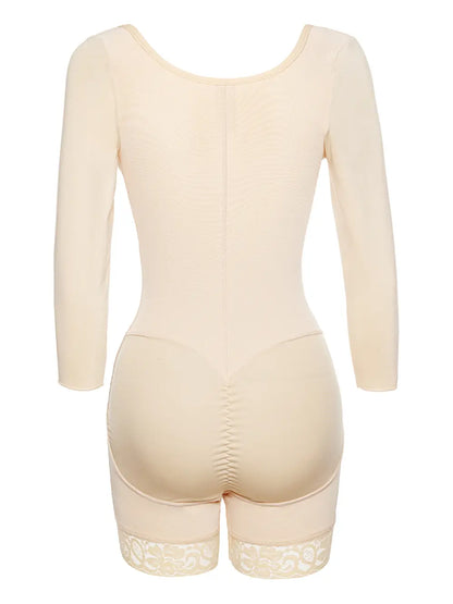 Full Size Zip Up Lace Detail Long Sleeve Shapewear Fitggins
