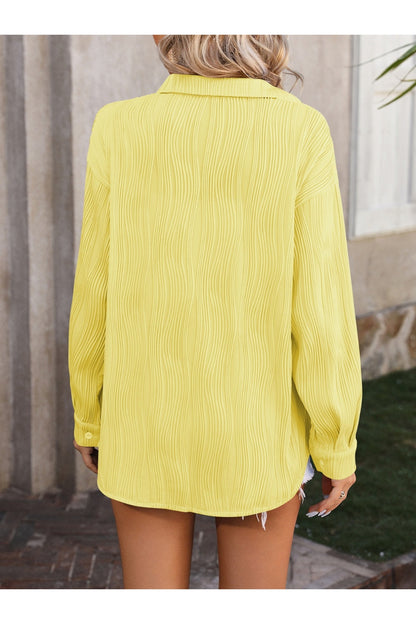 Mandy Sheer Button-Up Dropped Shoulder Shirt Fitggins