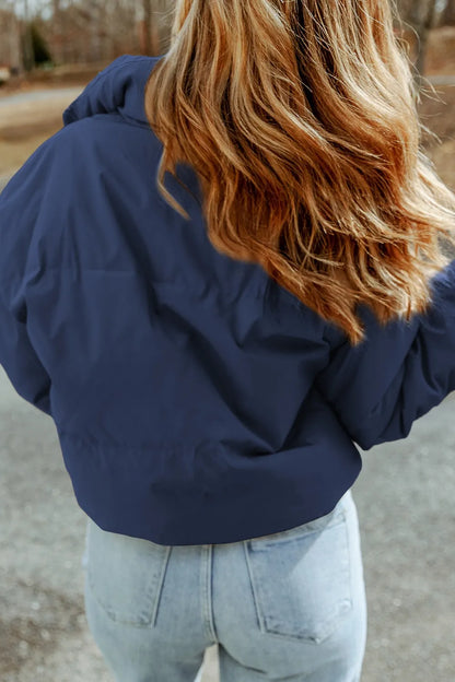 Zip Up Collared Neck Coat with Pockets Fitggins