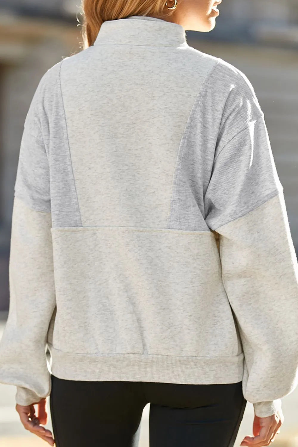 Half Zip Drop Shoulder Long Sleeve Sweatshirt Fitggins