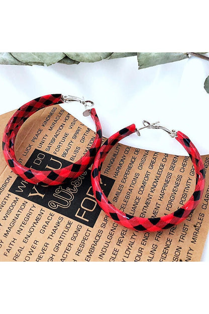 Plaid PU Leather Hoop Earrings - Earrings - FITGGINS