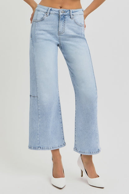 RISEN Full Size High Rise Seamed Detail Wide Leg Crop Jeans - Jeans - FITGGINS