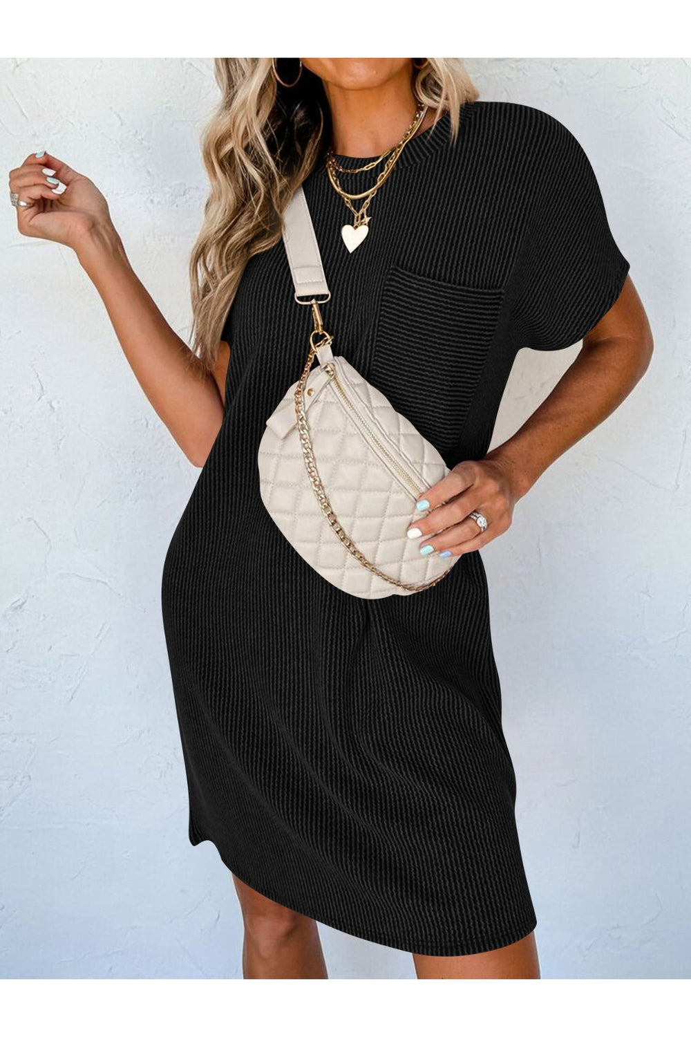 Round Neck Short Sleeve Mini Dress - Casual & Maxi Dresses - FITGGINS