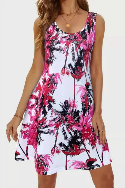 Printed Scoop Neck Wide Strap Mini Dress - Casual & Maxi Dresses - FITGGINS