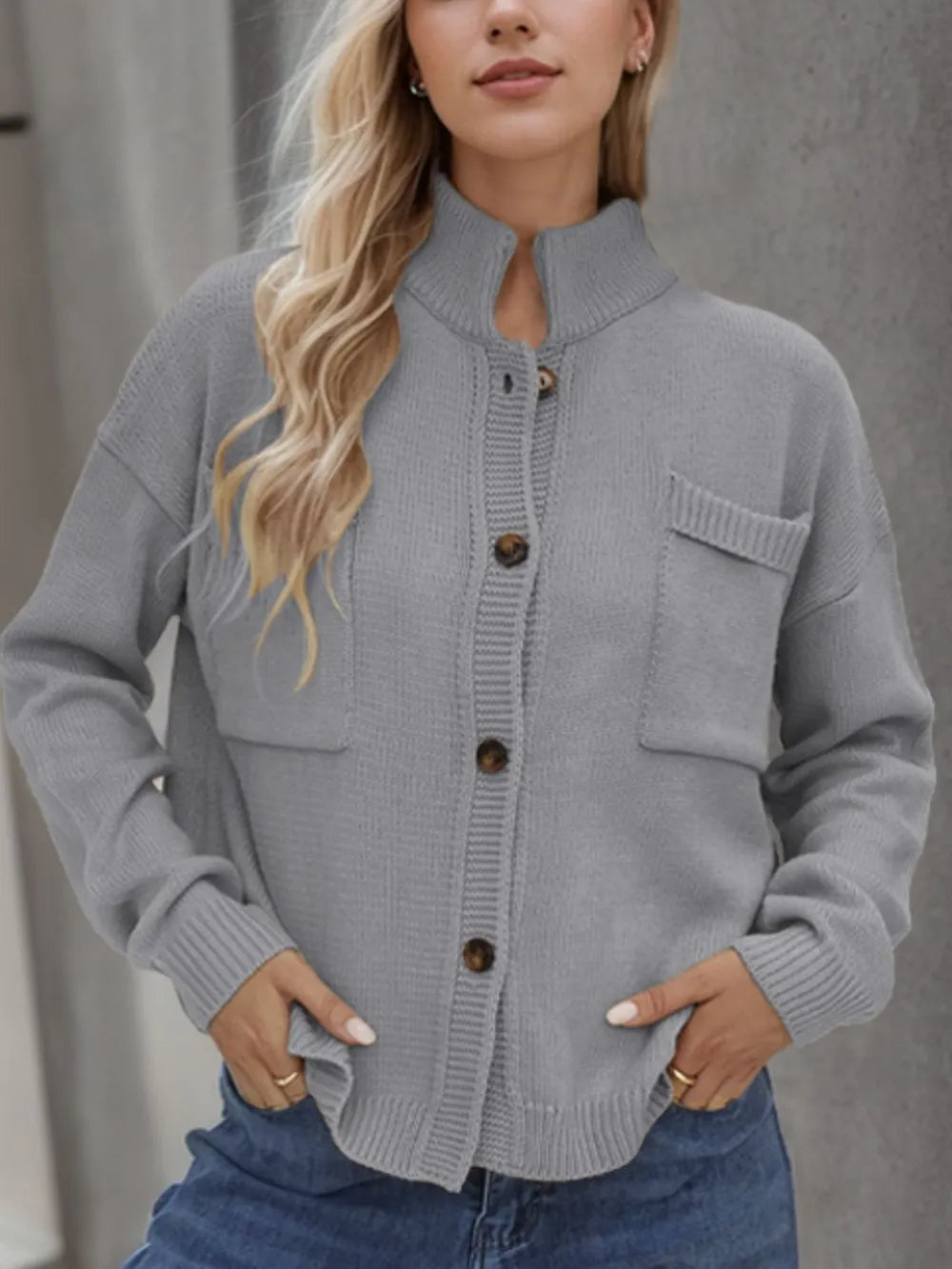 Button Up Long Sleeve Cardigan Fitggins