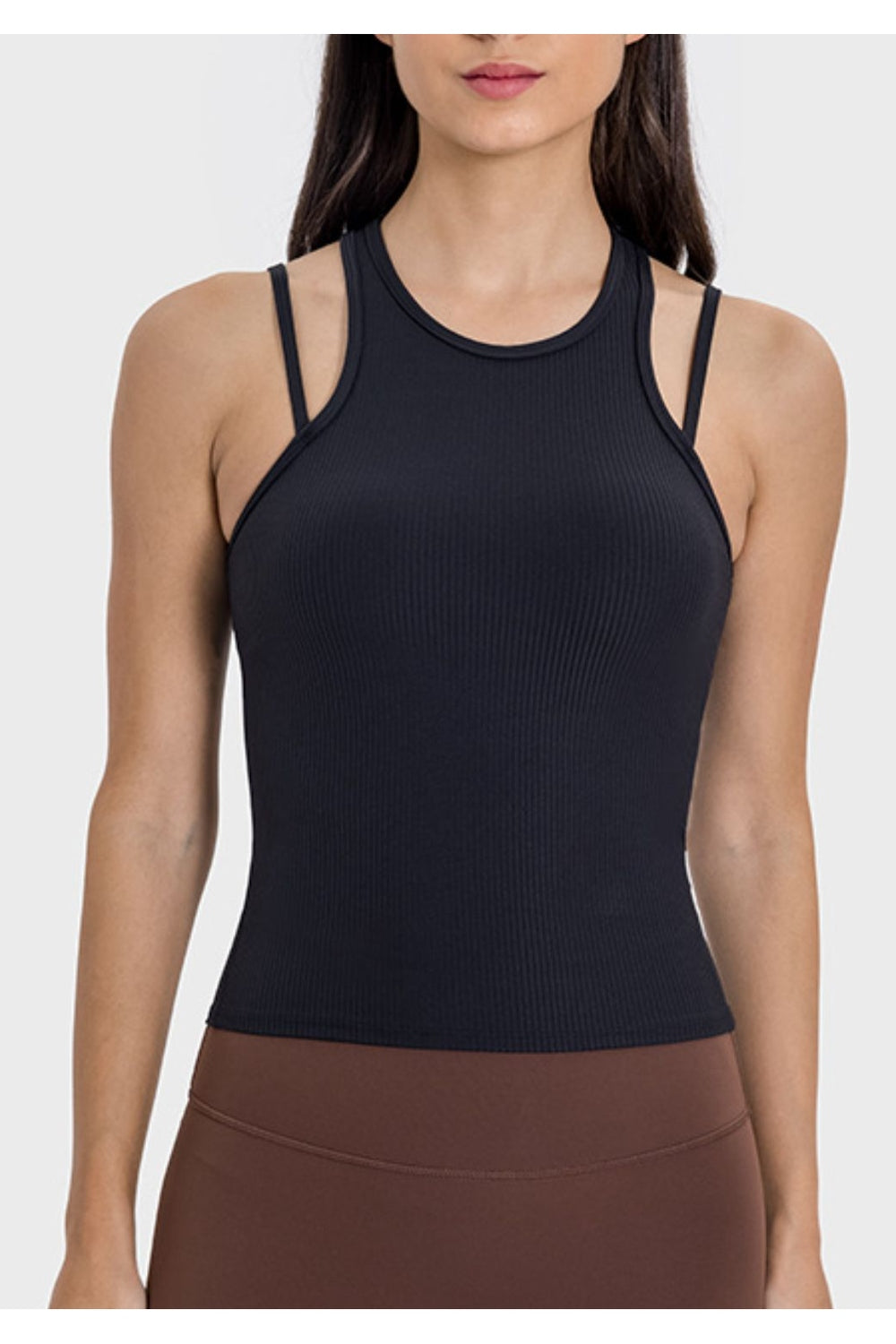 Millennia Cutout Round Neck Racerback Active Tank - Crop Tops & Tank Tops - FITGGINS