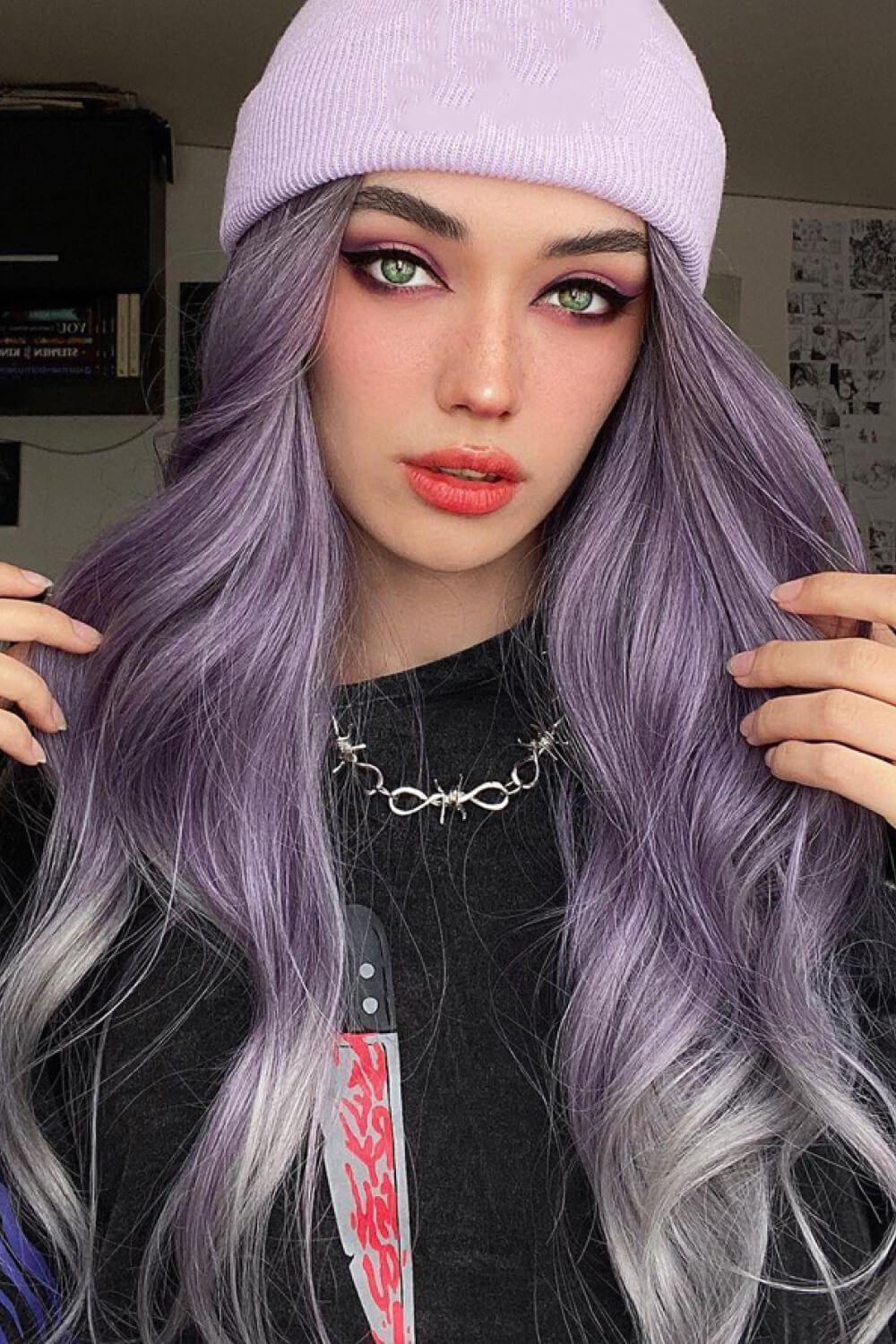 Elegant Wave Full Machine Synthetic Wigs in Purple 26'' - Hair - FITGGINS