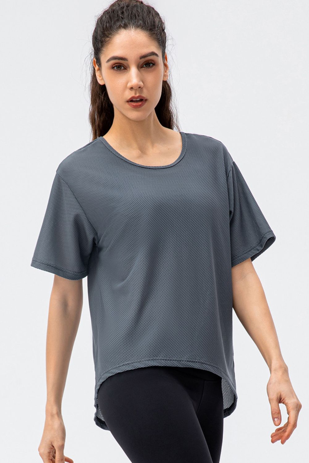 Round Neck Short Sleeve Active Tee - Crop Tops & Tank Tops - FITGGINS