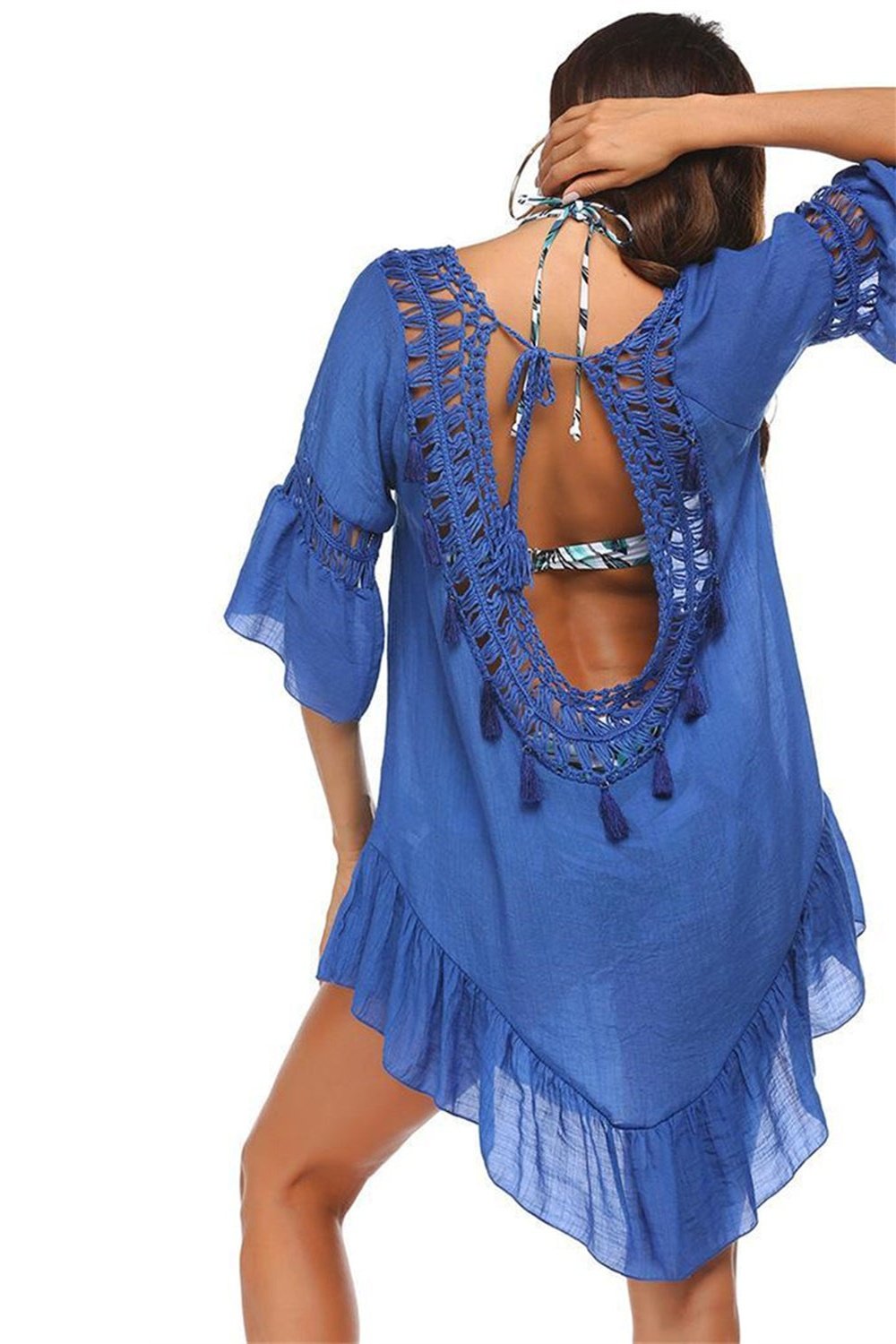 Backless Cutout Three-Quarter Sleeve Cover Up - Cover-Ups - FITGGINS