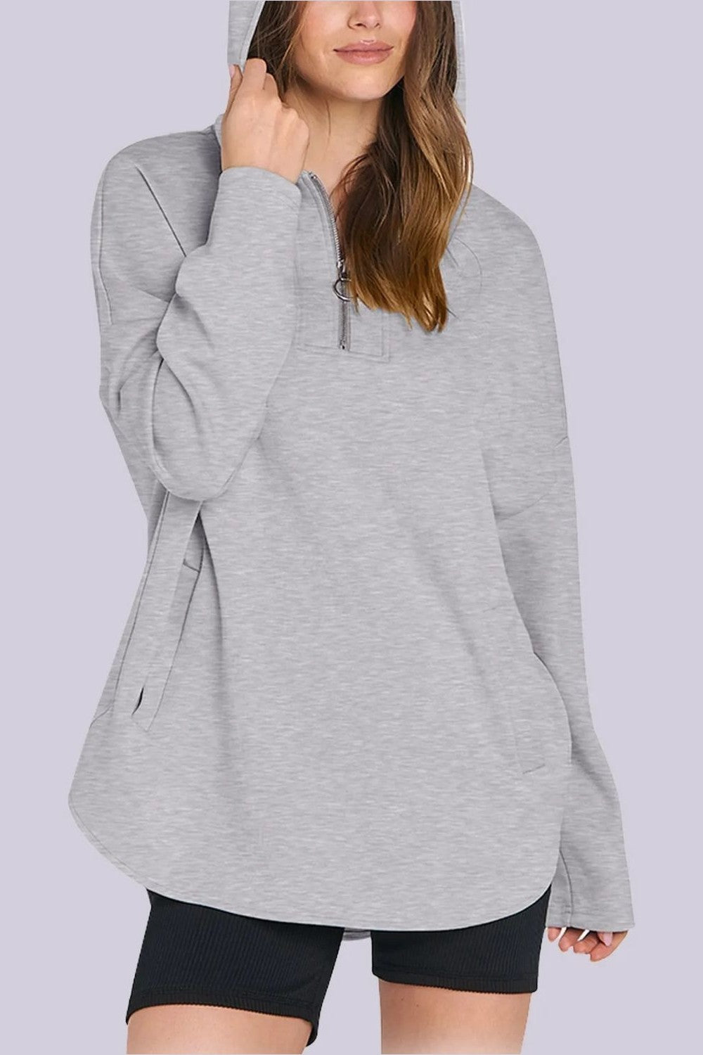 Quarter Zip Long Sleeve Hoodie - Sweatshirts & Hoodies - FITGGINS