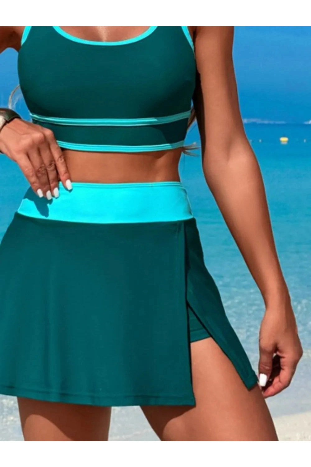 Playful Scoop Neck Top & Skort Swim Set Fitggins