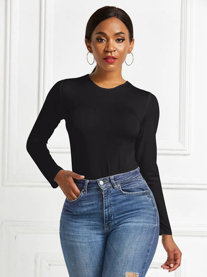 Round Neck Long Sleeve Bodysuit Fitggins