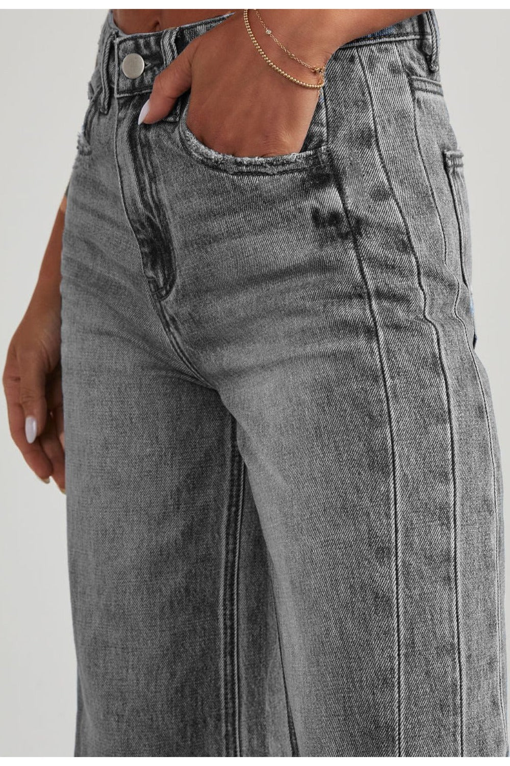 Raw Hem Wide Leg Jeans with Pockets - Jeans - FITGGINS