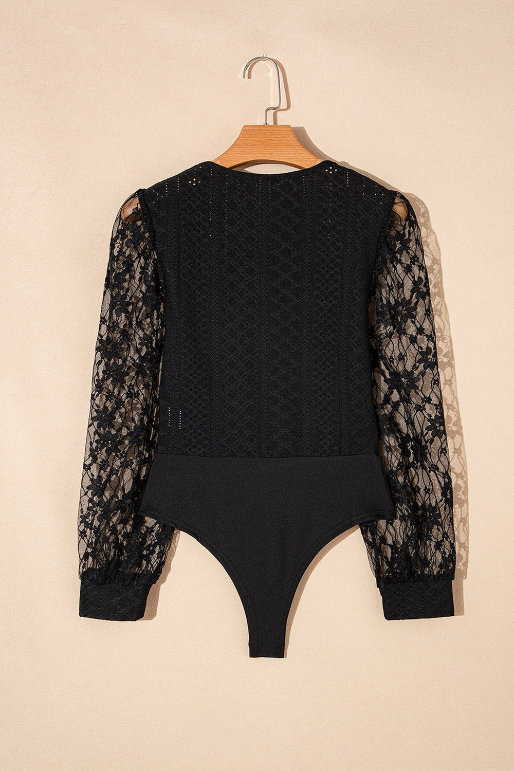 Eyelet Lace Long Sleeve Bodysuit - Bodysuit - FITGGINS