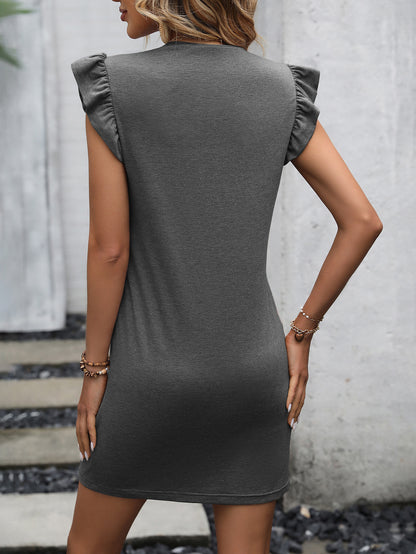 Ivy Lane Round Neck Butterfly Sleeve Dress with Pocket Fitggins