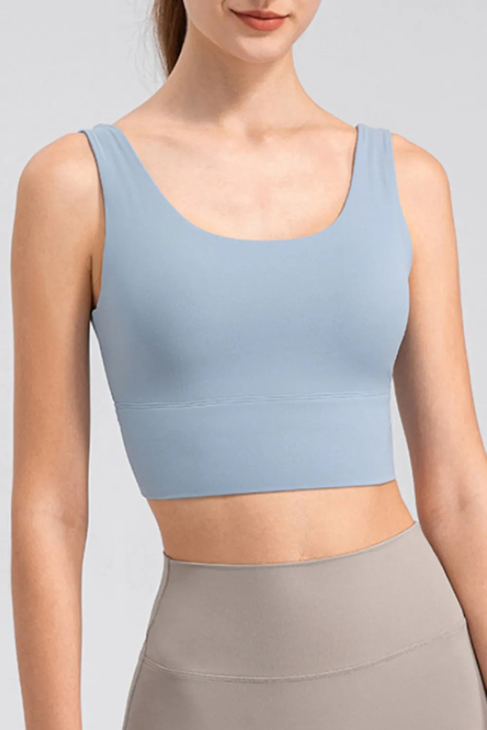Scoop Neck Wide Strap Active Tank Light Blue Fitggins