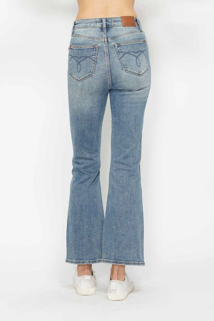 Judy Blue Full Size Tummy Control Back Embroidered Pocketed Bootcut Jeans Plus Size Fitggins