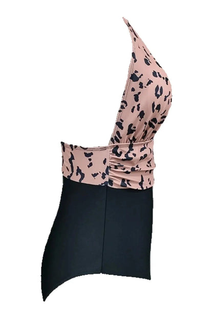 Trendy Plus Size Leopard Halter Neck One-Piece Swimwear Fitggins