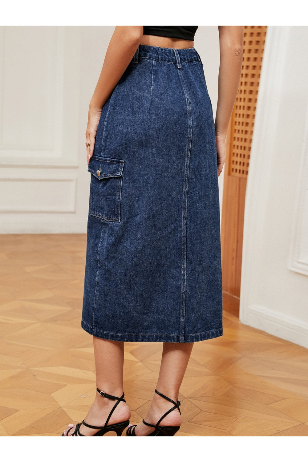 Button Down Midi Denim Skirt - Shirts - FITGGINS