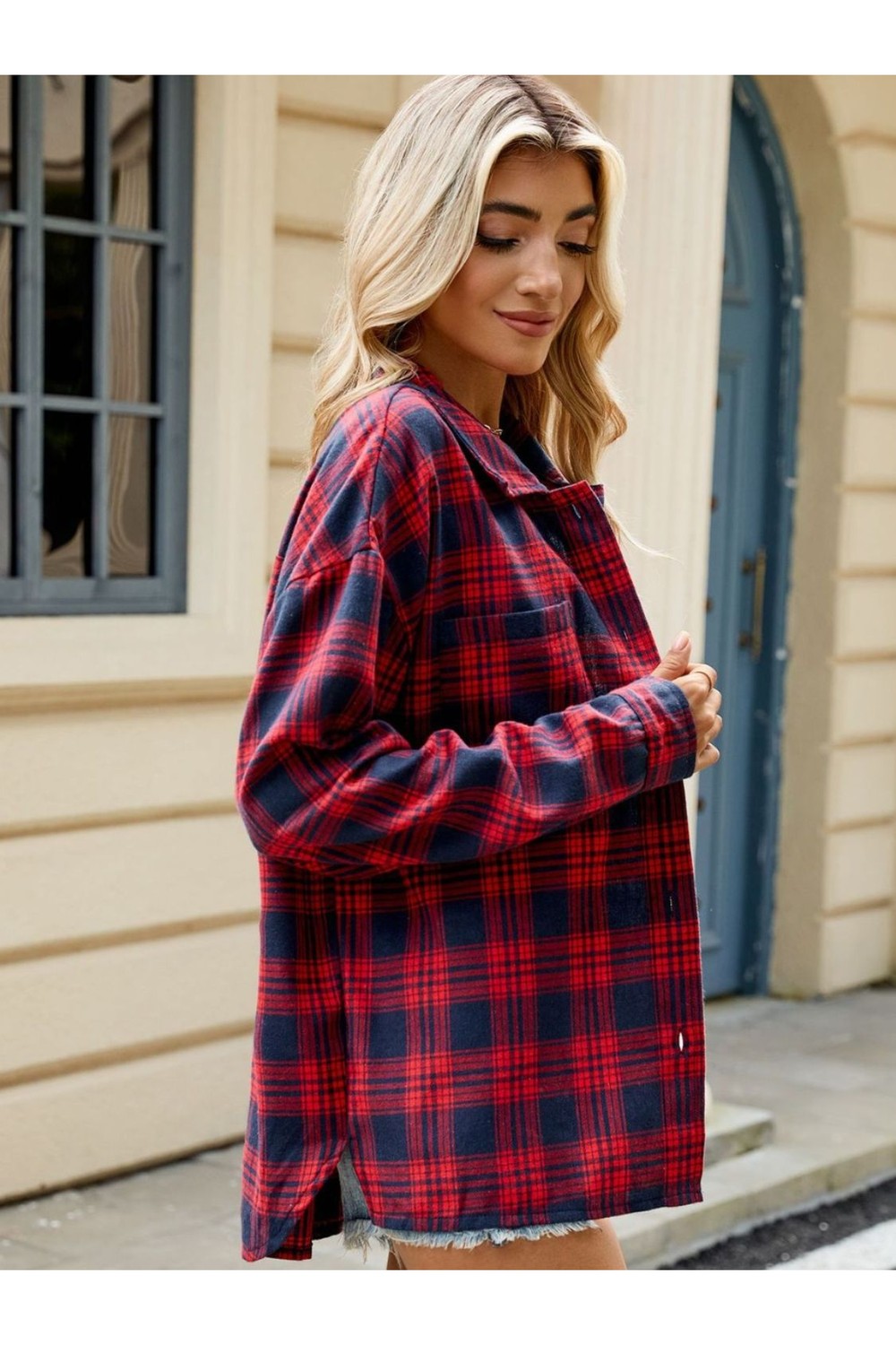 Plaid Collared Neck Long Sleeve Shirt - Shirts - FITGGINS