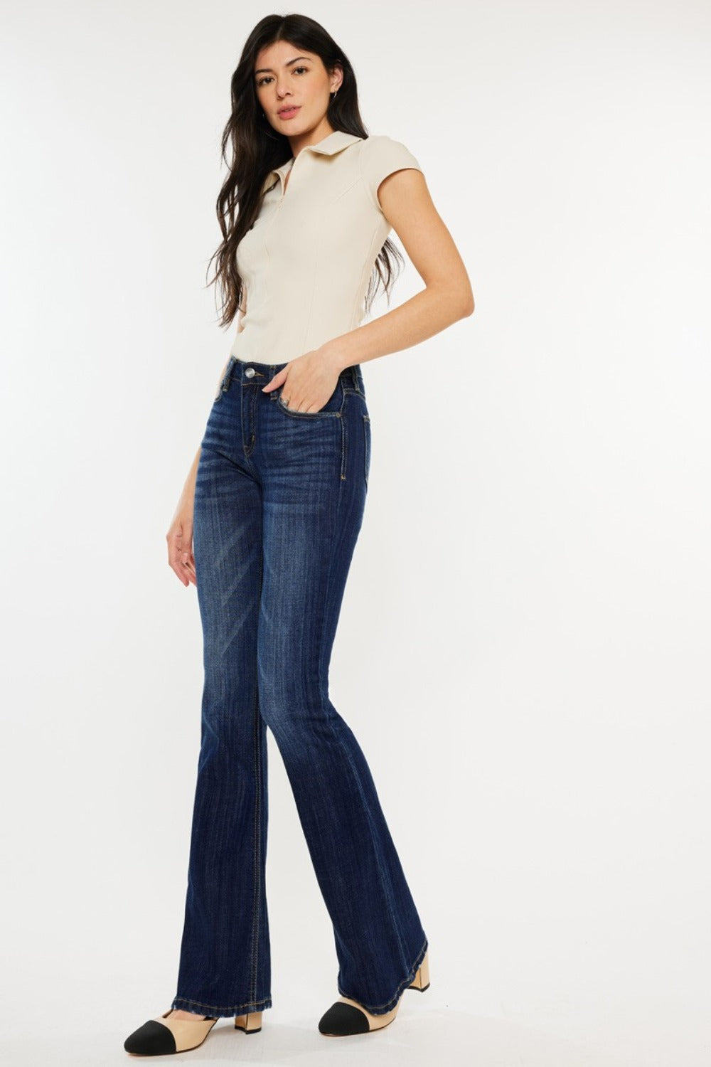 Kancan Full Size Mid Rise Slim Flare Jeans - Jeans - FITGGINS