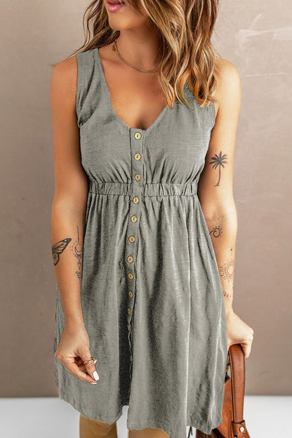 Sleeveless Button Down Mini Magic Dress Light Gray Fitggins