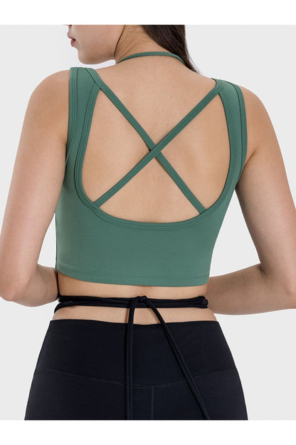 Millennia Crisscross Square Neck Active Tank - Crop Tops & Tank Tops - FITGGINS