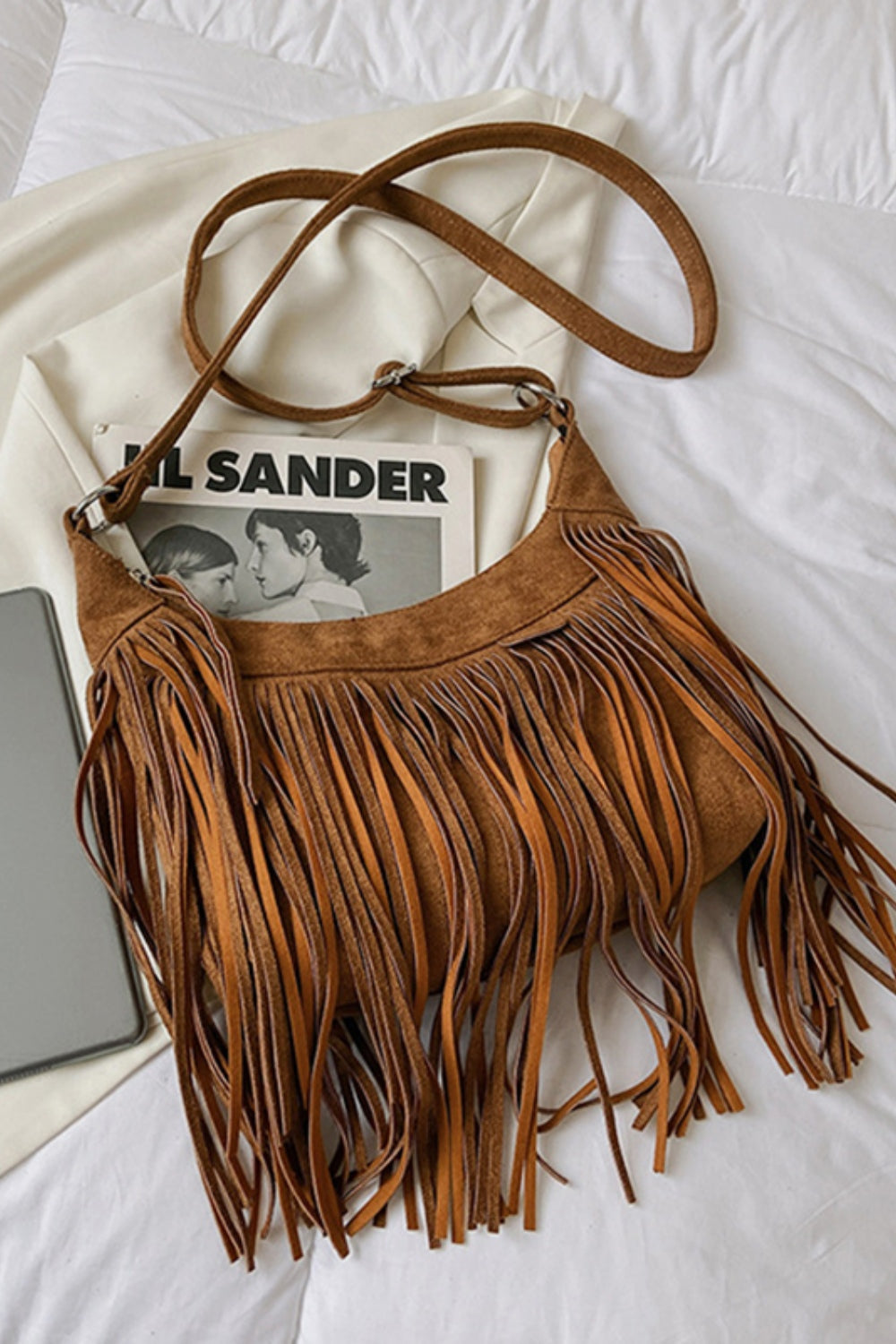 Suede Fringe Adjustable Strap Shoulder Bag - Handbag - FITGGINS