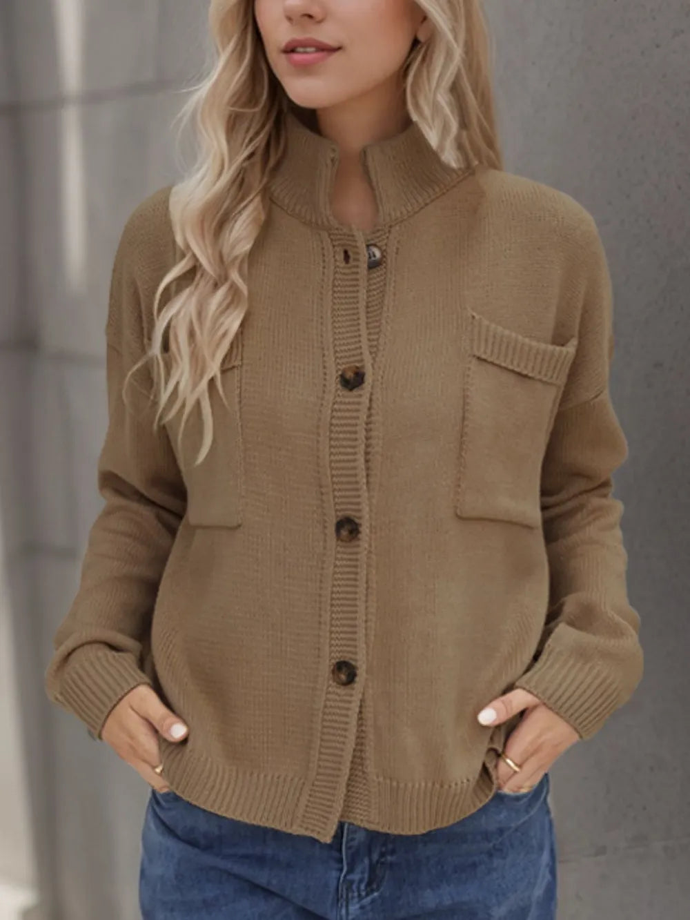 Button Up Long Sleeve Cardigan Fitggins