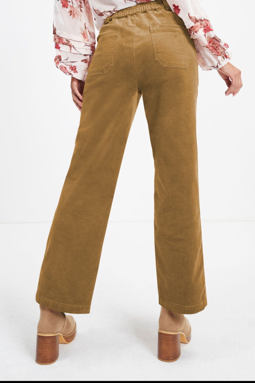 Half Elastic Waist Straight Pants - Pants - FITGGINS