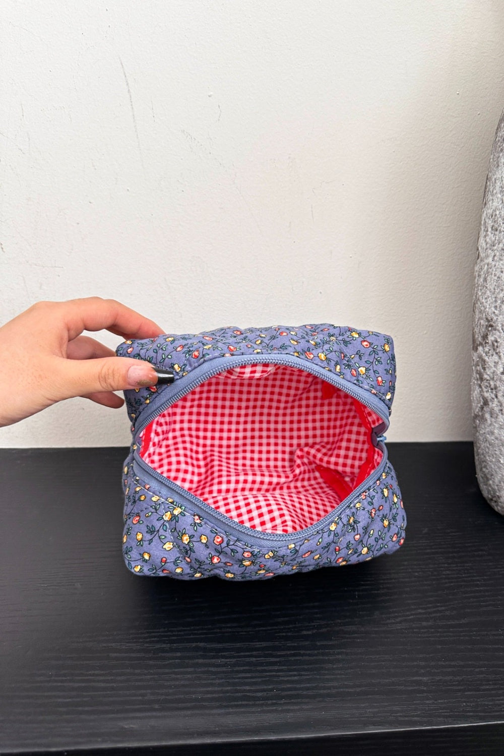 Floral Quilted Clutch with Plaid Lining - Handbag - FITGGINS