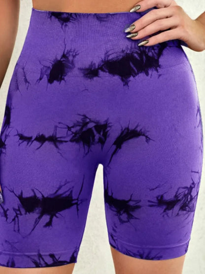 Tie-Dye High Waist Active Shorts Electric Purple Fitggins