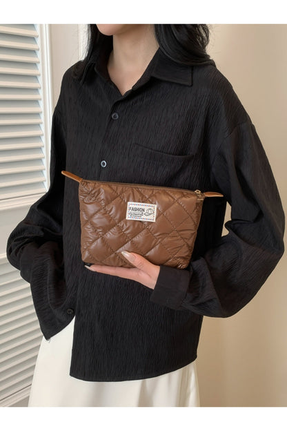 Solid Quilted Clutch with Zipper - Handbag - FITGGINS