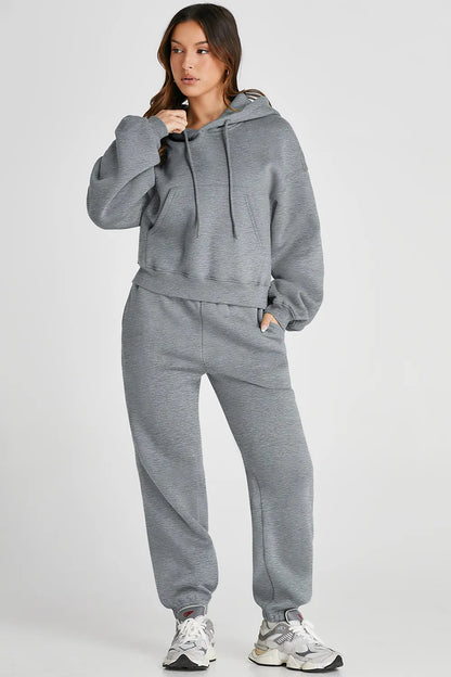 Dropped Shoulder Hooded Top and Pants Active Set Fitggins