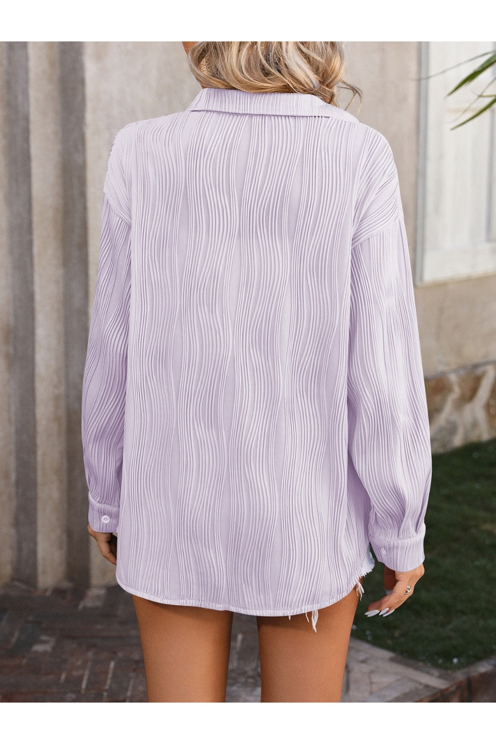 Mandy Sheer Button-Up Dropped Shoulder Shirt Fitggins