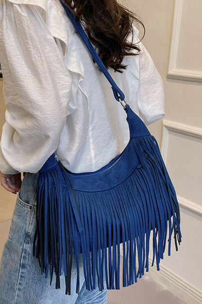 Suede Fringe Adjustable Strap Shoulder Bag - Handbag - FITGGINS