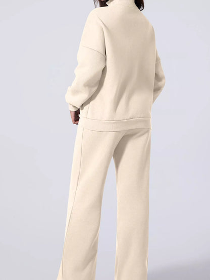 Drop Shoulder Zip Up Jacket and Drawstring Pants Active 2pcs Set Fitggins