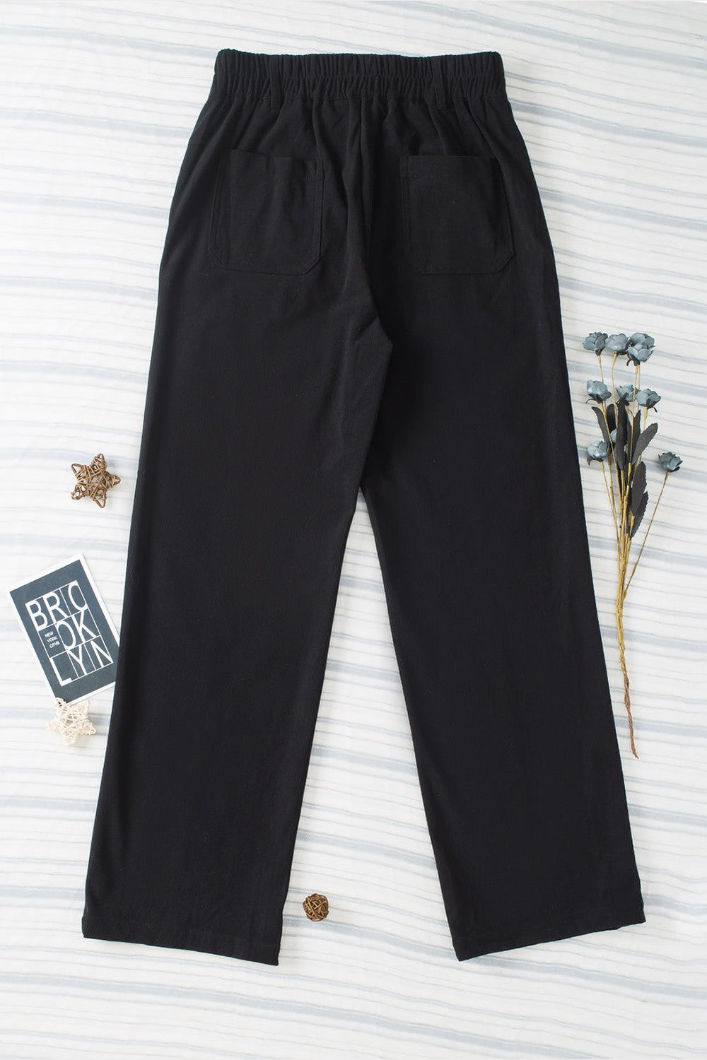 Half Elastic Waist Straight Pants - Pants - FITGGINS