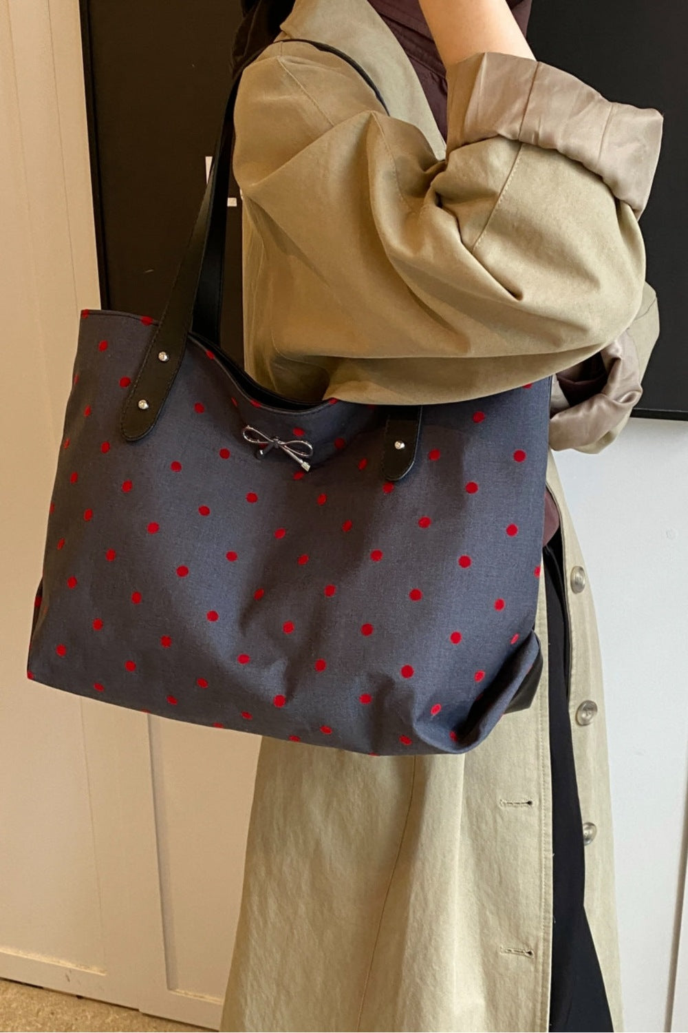 Polyester Bow Polka Dot Tote Bag - Handbag - FITGGINS