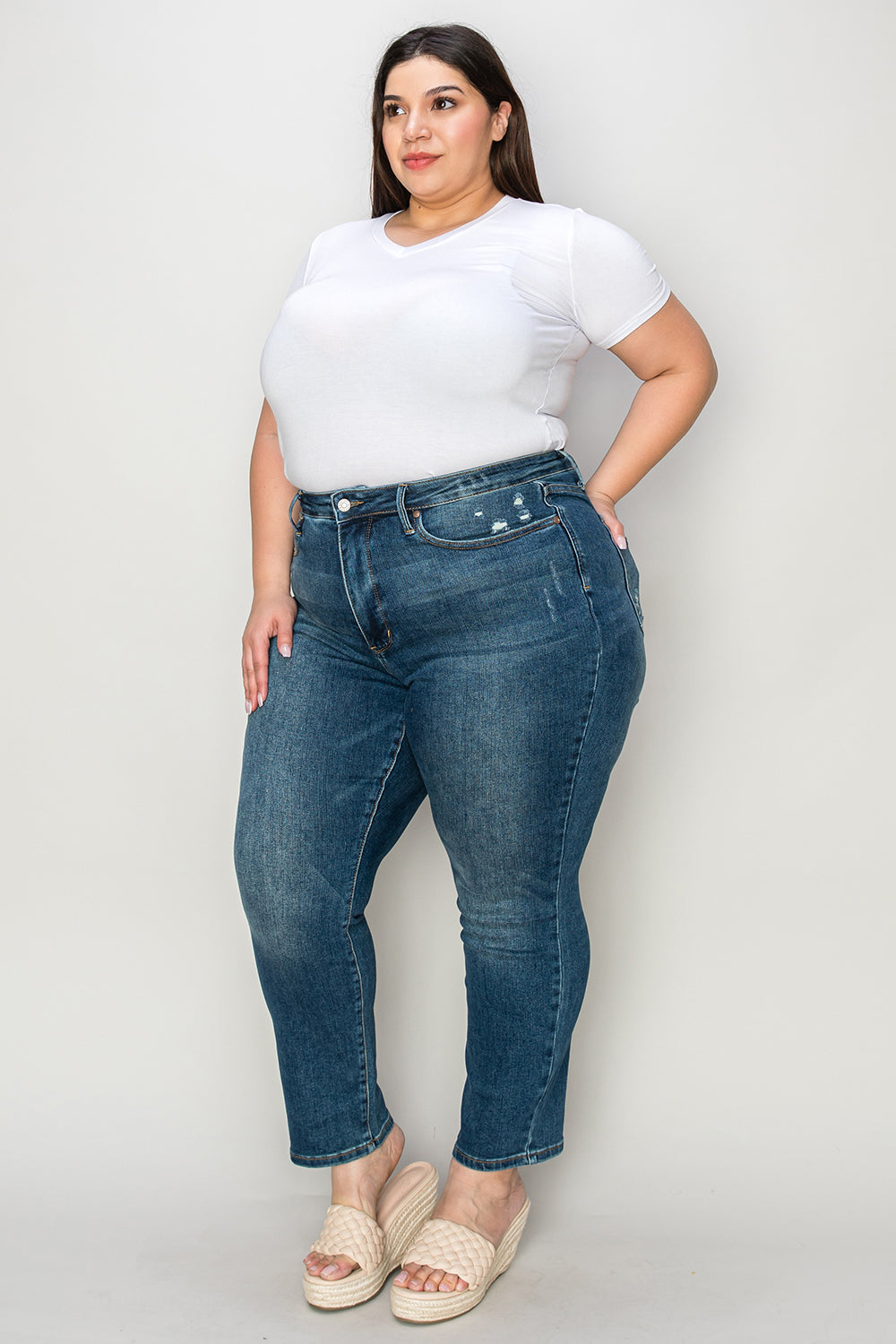 Judy Blue Full Size Tummy Control High Waist Slim Jeans - Jeans - FITGGINS